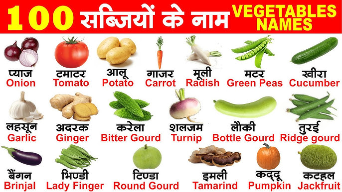 100 Vegetables name in Hindi and English